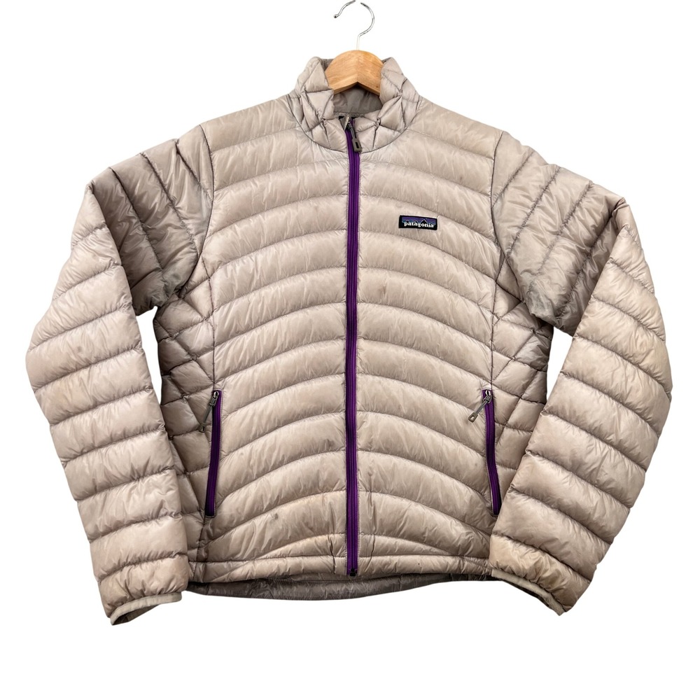 Patagonia Women Down Sweater Jacket Silver Gray Purple Zip Puffer 84730 Medium